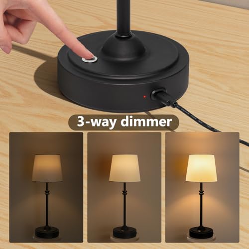 ONEWISH Cordless Table Lamps Set of 2 - Battery Powered Lamp, 4000mAh Rechargeable, Stepless Dimmable, Wireless Lamp with Fabric Shade, Warm Ambient Light for Bedside, Dining, Patio, Bathroom(Black) - Image 2