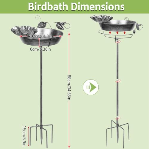 Echaprey Metal Bird Bath Outdoor Removable Bowl Heavy Duty Rustproof Gray - Image 4