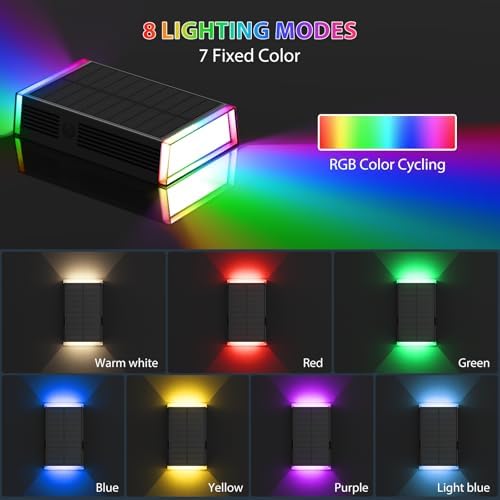 Solar Lights Outdoor,8 Lighting Modes Dusk to Dawn Lighting Wall Sconce IP67 Waterproof Up and Down Solar Wall Light Front Door Light for House, Garage, Porch,Doorway,Fence,Festival Decor (6 PACK) - Image 2