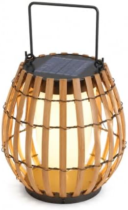 Solar Outdoor Lantern with Faux Rattan, Iron Frame and 3000K LED by Unknown