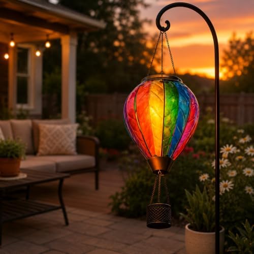 Chevron Rainbow Hot Air Balloon Solar Lantern with Flickering Flame - Image 4
