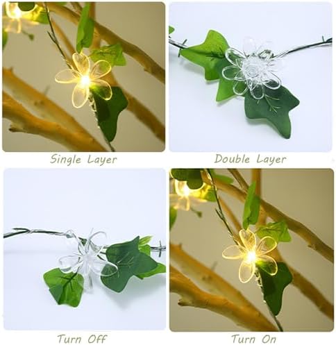 Artificial Flower Vine String Lights With Green Leaves Decor|Led Copper Wire Fairy Lights|Romantic Artificial Plants Ambiance Lamps For Party Christmas Bedroom,A-Warm White,10m(32.8ft)-100LED-Battery - Image 7
