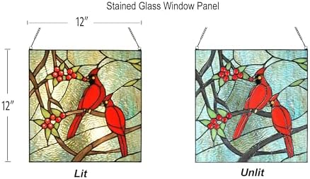 PA0008 Handcrafted Stained Glass Cardinal Window Hanging Suncatcher, Tiffany Style Window Panel with Red Birds 12" Wx12 H for Home Decor, Memorial Gifts for Bird Lovers, Ready to Hang - Image 4