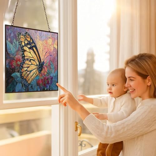 Personalized Rectangle Mosaic Butterfly and Berries Stained Glass Window Hanging, Suncatcher for Women, Stained Glass Window Decor Perfect Home Décor - Image 5