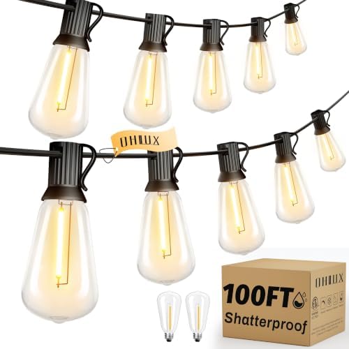 OHLUX Outdoor String Lights 100FT, Dimmable Patio Lights with 42 Shatterproof LED ST38 Vintage Edison Bulbs, 2200K Warm Connectable Hanging Lights for Outside Deck Porch Bistro Gazebos Balcony Garden by OHLUX-YourIndoorOutdoorSpaceLightingPartner