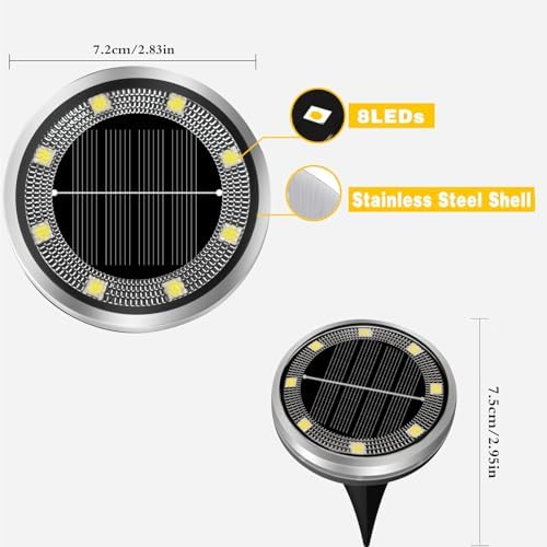Jouierty Solar Ground Lights Outdoor, 8 Pack Solar Powered Disc Lights, Waterproof Landscape Lighting for Pathway Garden Yard Lawn Walkway - Image 4