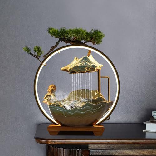 Buddha Water Fountain Indoor, Zen Monk Tabletop Water Fountain with Mist, LED Light and Backflow Incense Holder, for Home Decor, Office Decor, Yoga Meditation - Image 5