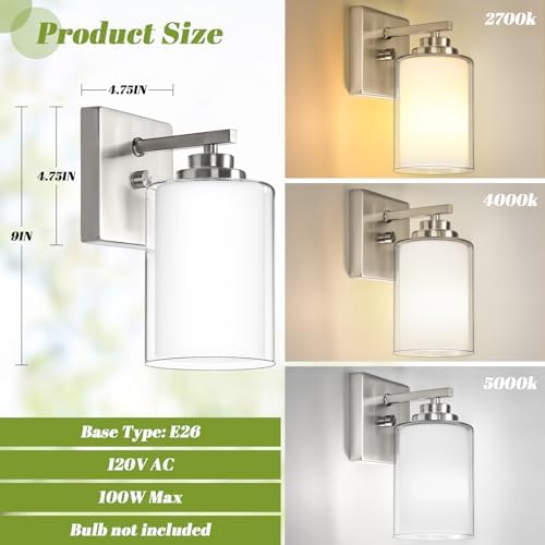 VerRon Set of 2 Wall Sconces for Bathroom, Modern Vanity Light Fixtures - Image 6
