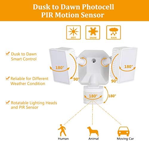 EMANER Security Lights Outdoor, Flood Lights Hardwired AC Power, Motion Sensor/Dusk to Dawn/ 6Hrs/Eco Dim 4 Working Modes, 280W Equiv. 5000K, Exterior Security Floodlight for Yard/Garage/Patio, 2Pack - Image 5