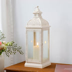 TRIROCKS Rustic Style Metal Candle Lantern 19'' High Decorative Hanging Lantern Candle Holder with Tempered Glass for Christmas Living Room Garden Yard Patio Parties Events Indoors Outdoors(Cream) - Image 5