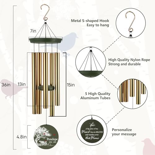 ASTARIN Personalized Wind Chimes Memorial, 30/36 in Cardinal Memorial Wind Chimes, Life Tree Custom Sympathy Gifts in Loving Memory of Mom/Dad, Wind Chime for Loss of Loved Ones(Produced in Texas) - Image 3