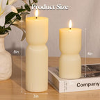 Flameless Candles with Remote Timer, Set of 2 Ivory Ribbed Pillar Candles - Image 4