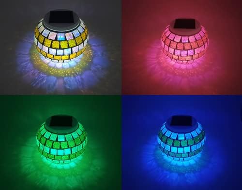 Solar Outdoor Table Lamp, Solar Powered Mosaic Glass Ball Garden Lights Waterproof Color Changing Mood Night Lights (G) - Image 2