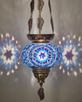 DEMMEX Turkish Moroccan Mosaic Hanging Candle Holder Decorative Lantern with Colorful Mosaic Glass Globe and Metal Leaf Chains, Handmade in Turkey, 24" H, Blue by DEMMEX
