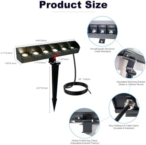 Landscape Lights, DC24V Low Voltage Spotlight, 12W、3000K、IP67 Outdoor Wall Washer Light, Wall Mount or Stake, for Landscape, Wall & Accent Lighting (2 Pack) - Image 4