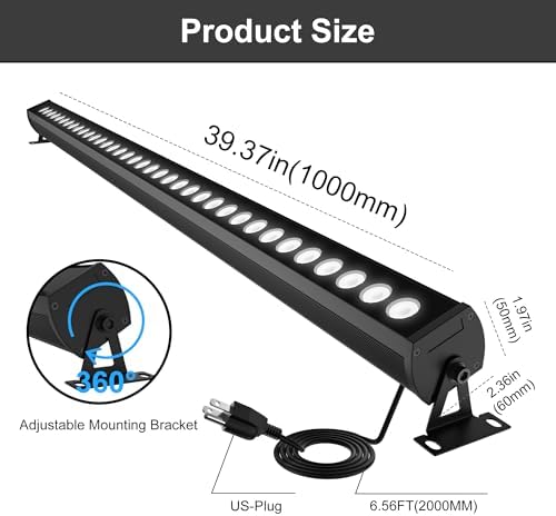 40″ LED Wall Washer Light Bar, 4000K Neutral White 36W Outdoor Light, IP65 120V AC Plug-in LED Flood Bar with 360° Adjustable Mount Brackets for Wall Wash Lighting, Landscape Uplighting - Image 3