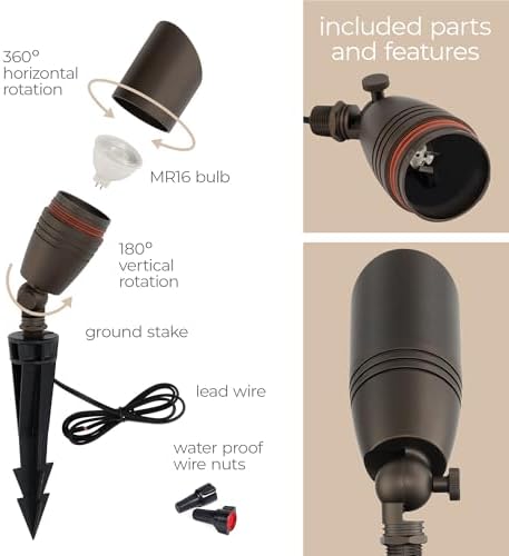 Amped Landscape Lighting 12V Accent Spot Light with MR16 Socket and Long Cowl in Bronze Powder Coated Aluminum - Image 2