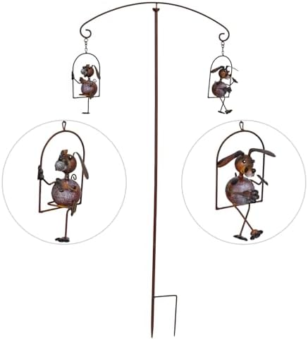 Lovely Iron Puppies Garden Balancing Stakes 44.5" High, Animals Play Seesaw Decorative Metal Yard Balancer Art, Present to Dog Lovers as Outdoor Lawn Decoration Sculpture by DEMAGNNIE