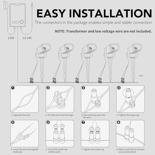 12W Low Voltage Landscape Lights 2700K Warm White LED Landscape Lighting IP65 Waterproof Spot Lights Outdoor Spotlights with Connectors for Garden Yard Tree, 8 Pack - Image 4