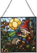Gnome with pet Stained Glass Suncatcher – Square Hanging Window Panel for Home, Garden, Nursery, Halloween, Christmas, Memorial Day – Whimsical Glass Art Gift for Gnome Lovers unif14 by Custom