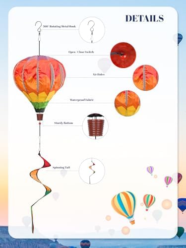 2PCS Giant Rainbow Hot Air Balloon Wind Spinners 14" W x 59" H Large Multicolor Whirligig Wind Spinner Hanging Ornaments for Yard Garden Lawn Outdoor Decorations (Multicolor-2) - Image 4