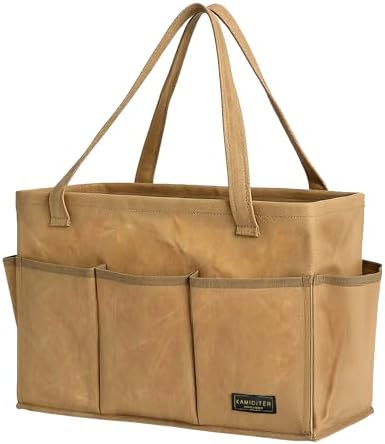 Durable 16OZ Waxed Canvas Tool Bag with Metal Frame, 15.5 Inch Large Collapsible Storage Tool Tote(Khaki | 15.5 X 7.5 X 10.5in) by Unknown