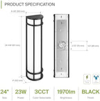 ASD 24" LED Outdoor Wall Light | Half Cylinder 3CCT, Porch Patio | Black - Image 2