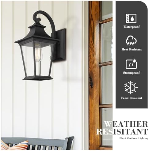 Emliviar Outdoor Wall Lantern, 1-Light Exterior Wall Mount Light with Clear Glass in Black Finish, 18" Height, 500181 - Image 3