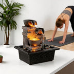 MAOCHI Indoor Fountain 3-Bowl Rockery Soothing Sound Tabletop Fountains Home/Office Decor with Natural River Rocks LED Lights Automatic Watering Pump(22044A) - Image 5
