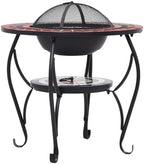 Tidyard Fire Pit Table, 68cm Round Ceramic Top Steel Bowl with Mesh Cover Poker for Outdoor Patio Garden Backyard - Image 5