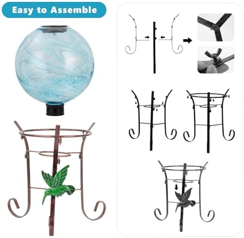10 Inch Solar Glass Gazing Ball with 9.4" H Metal Stand - Image 4