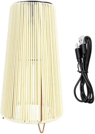 FTVOGUE Solar Lantern Outdoor Rattan Lantern Solar Wicker Decorative USB Charging 1200mAh IP44 Metal Rattan Cutout Pattern for Patio Garden Yard Table (Trapezoid White) - Image 6