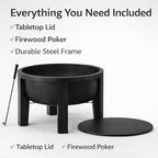 Fire Chief Wood Burning Fire Pit with Tabletop Lid – Modern Outdoor Metal Fire Pit for Patio & Backyard – Premium Heavy Duty Fire Pit Bowl with Multi-Use Side Table (Modern Bowl) - Image 4
