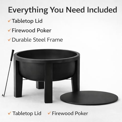 Fire Chief Wood Burning Fire Pit with Tabletop Lid – Modern Outdoor Metal Fire Pit for Patio & Backyard – Premium Heavy Duty Fire Pit Bowl with Multi-Use Side Table (Modern Bowl) - Image 4