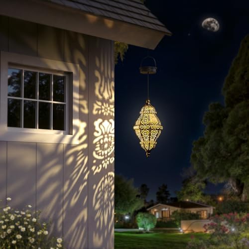 Twinkya Hanging Solar Lights Outdoor Garden Decor, Decorative Waterproof Plastic Moroccan Solar Lantern Lamp, Outside Decorations for Patio Yard Porch Backyard Decor, Gardening Gifts for Women Mom - Image 4