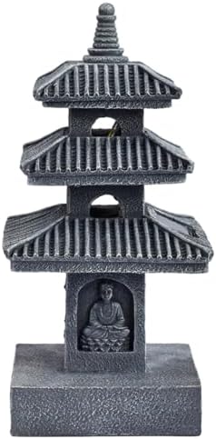 Pagoda Garden Statue, 10 Inch Weatherproof Solar Garden Decor, LED Light Zen Japanese Lantern for Backyard Balcony Patio Lawn Yard, Grey - Image 4