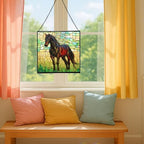 Black Hanoverian Horse Standing in Golden Pasture Light Square Suncatcher – Stained Glass Style Window Panel with Pastoral Scene, Custom Decorative Hanging Art for Equestrian Home, Christmas dsPHQT - Image 5