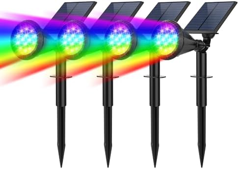 Solar Spot Lights Outdoor Color Changing, 7 Modes/14 LED Outdoor Solar Lights for Yard, Waterproof RGB Multicolor Solar Landscape Spotlights Auto On/Off for Flood, Yard, Tree, Pathway, 4 Pack by FratinkSolarLights
