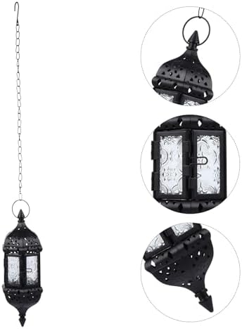 Hanging Candle Holder Lantern, Iron and Glass Moroccan Style - Image 4