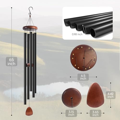 65 in Wind Chimes for Outside Deep Tone, Large Wind Chimes 5 Aluminum Tubes - Image 2