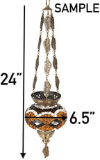 DEMMEX Turkish Moroccan Mosaic Hanging Candle Holder Decorative Lantern with Colorful Mosaic Glass Globe and Metal Leaf Chains, Handmade in Turkey, 24" H, White - Image 4