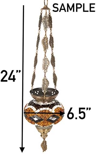 DEMMEX Turkish Moroccan Mosaic Hanging Candle Holder Decorative Lantern with Colorful Mosaic Glass Globe and Metal Leaf Chains, Handmade in Turkey, 24" H, Blue - Image 4