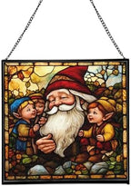 Gnome with Wisdom Sharing Stained Glass Suncatcher – Square Hanging Window Panel for Home, Garden, Nursery, Halloween, Christmas, Memorial Day – Whimsical Glass Art Gift for Gnome Lovers 8w975r by Custom