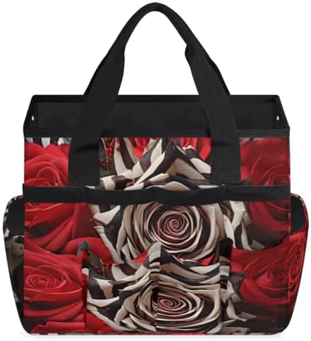 Rose Zebra Print Garden Tool Bag Organizer Heavy Duty Flower Gardening Tote Bag with 10 Pockets for Women Men Gardening Gifts - Image 2