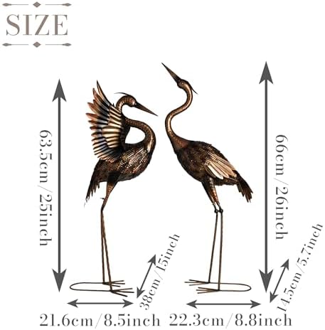 TERESA'S COLLECTIONS Garden Decor, Set of 2 Brass Herons Garden Decor, 25-26", Waterproof Metal Garden Statue, Herons Gifts, Garden Gifts for Women Mom, Indoor/Outdoor - Image 4
