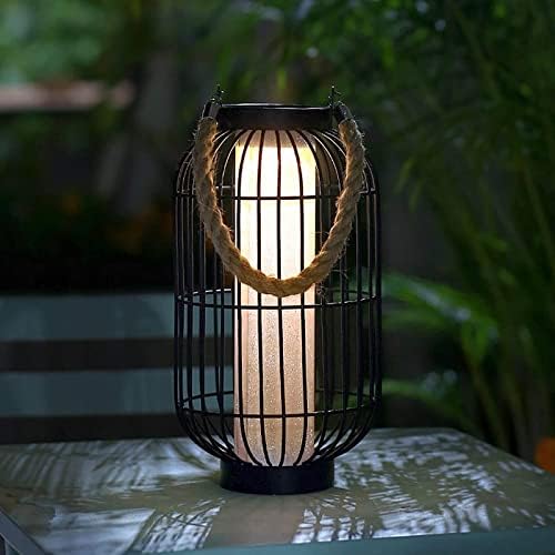 pearlstar Large Solar Powered Lantern Outdoor-Heavy Duty Metal Hanging Lights Decorative Solar Table Lamp Waterproof for Outside Patio Yard Garden Porch Tabletop Decor (Black) by pearlstar