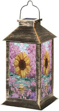 Stained Glass Style Solar Lantern Outdoor Garden Hanging Lantern Stained Glass Sunflower Spring Mosaic Design Waterproof Solar Powered Lighting Outside Table Lamp for Patio Deck Yard Camping by Unknown