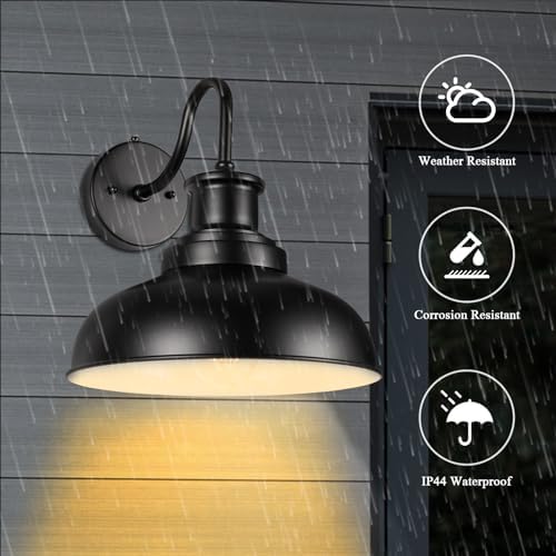 Dusk to Dawn Outdoor Barn Light Outdoor Wall Sconce Farmhouse Exterior Wall Mount Light Vintage Outside Wall Lighting Fixture Industrial Black White Lantern for Porch Garage Patio,1 Pack - Image 3
