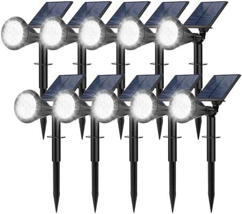 Solar Spot Lights Outdoor, 10 Pack Outdoor Solar Lights for Yard, 4 Lighting Mode Solar Landscape Spotlights with Auto On/Off, 2-in-1 Waterproof Wall Lights for Garden, Walkway (Cool White) by FratinkSolarLights