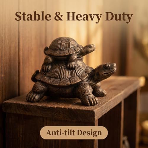 19'' Stacked Turtle Statue Mother Baby Tortoise Decor Vintage Bronze - Image 3